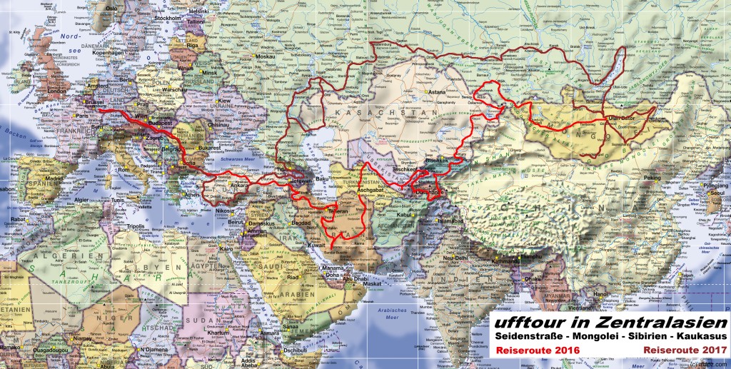 Karte Reiseüberblick Planung Zentralasien-Tour 2016/2017